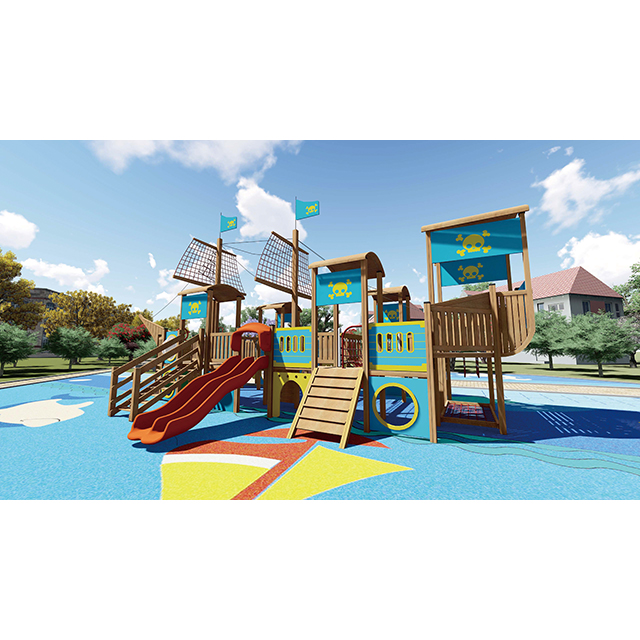 Parque de atracciones para niños, juegos de barco pirata de madera para niños pequeños