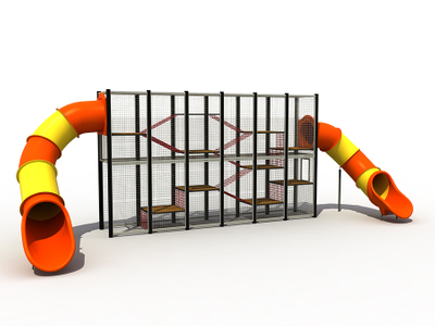 Zona de juegos al aire libre de escalada en jaula para niños con tobogán colorido para parque de atracciones